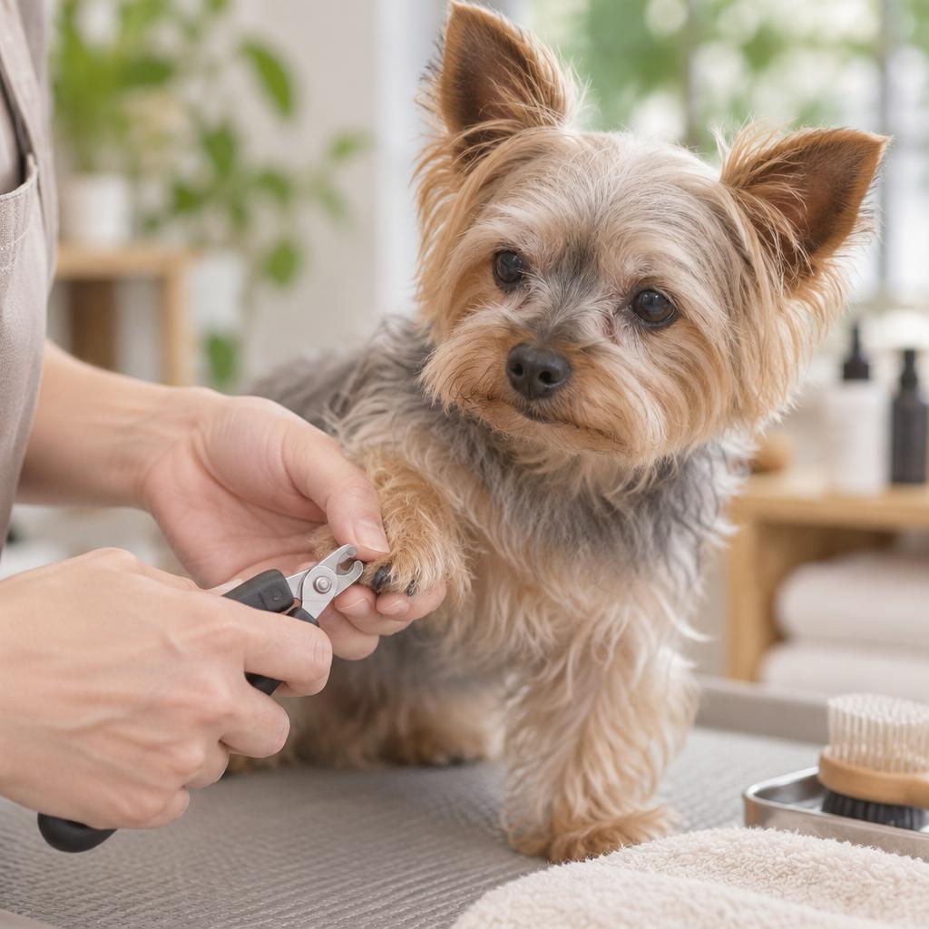老犬のペースを大切に、心を込めたトリミング。宮前区でヨークシャーテリアの爪切りも安心してお任せください。
