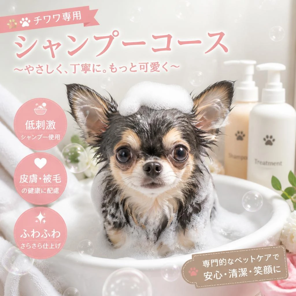 愛犬をもっと可愛く！チワワのシャンプーコースで専門的なペットケアを実現