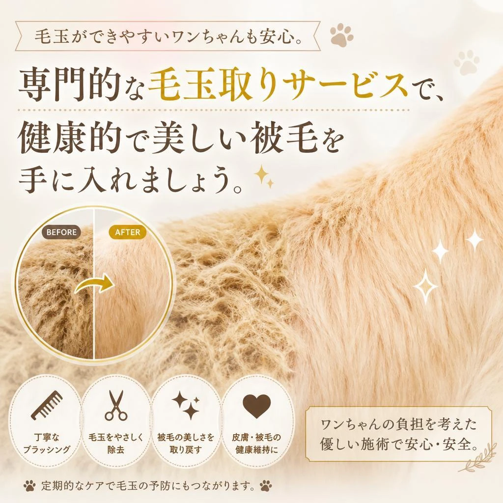 毛玉取りでさらさらの被毛に
