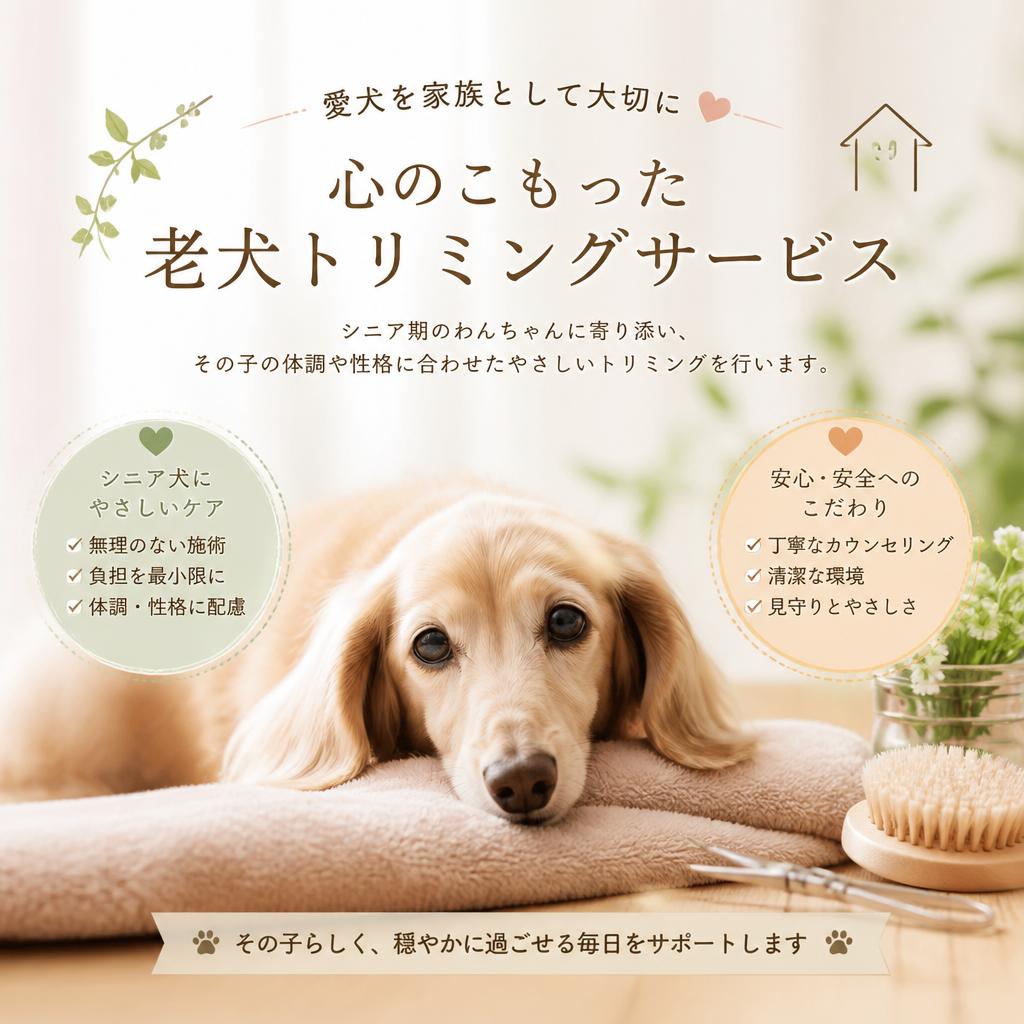 愛犬を家族として大切に、心のこもった老犬トリミングサービス
