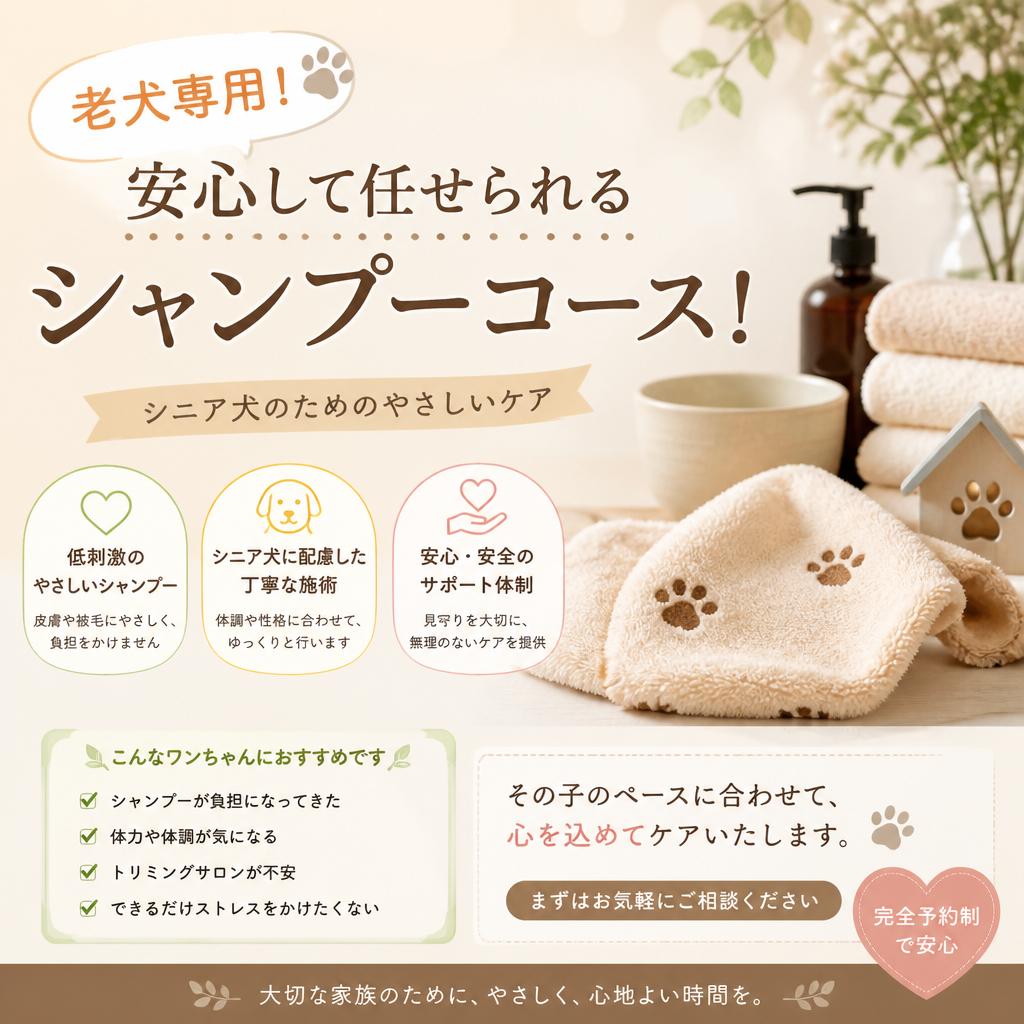 老犬を安心して任せられるシャンプーコース！