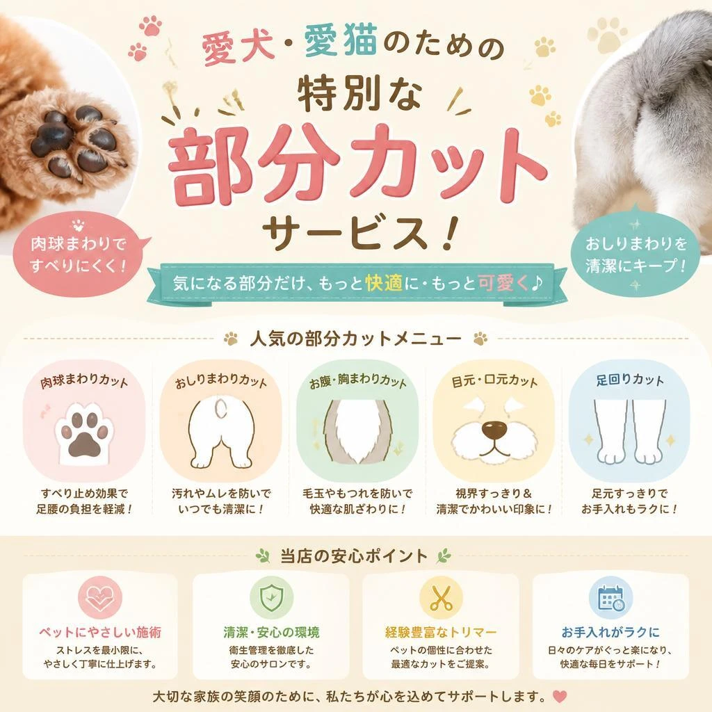愛犬・愛猫のための特別な部分カットサービス！