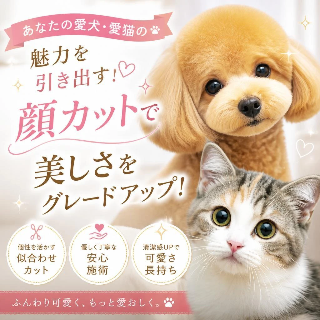 あなたの愛犬・愛猫の魅力を引き出す！顔カットで美しさをグレードアップ！