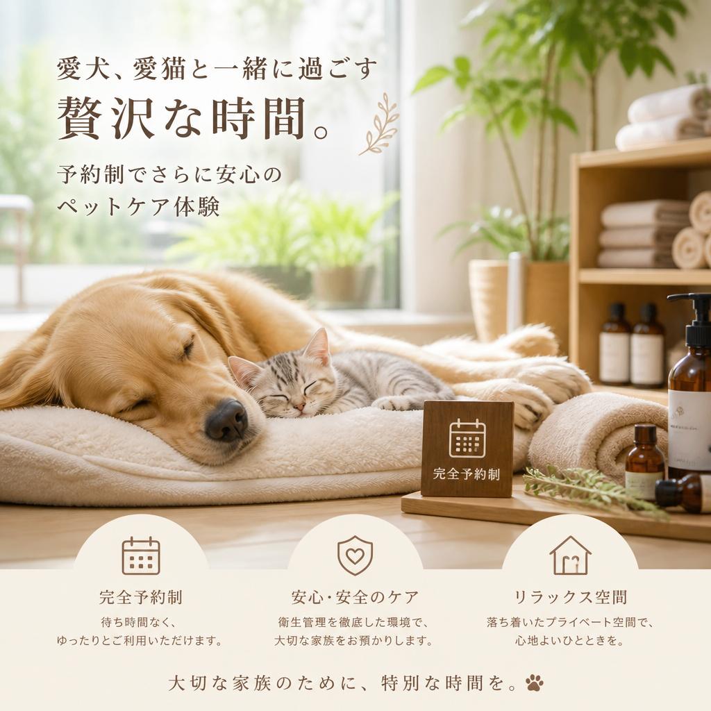 愛犬、愛猫と一緒に過ごす贅沢な時間。予約制でさらに安心のペットケア体験