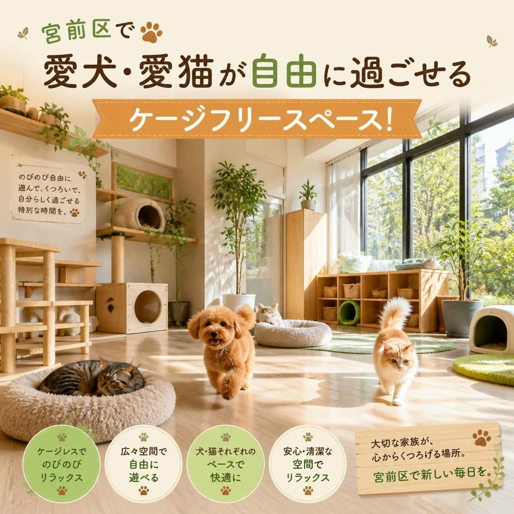 宮前区で愛犬・愛猫が自由に過ごせるケージフリースペース！